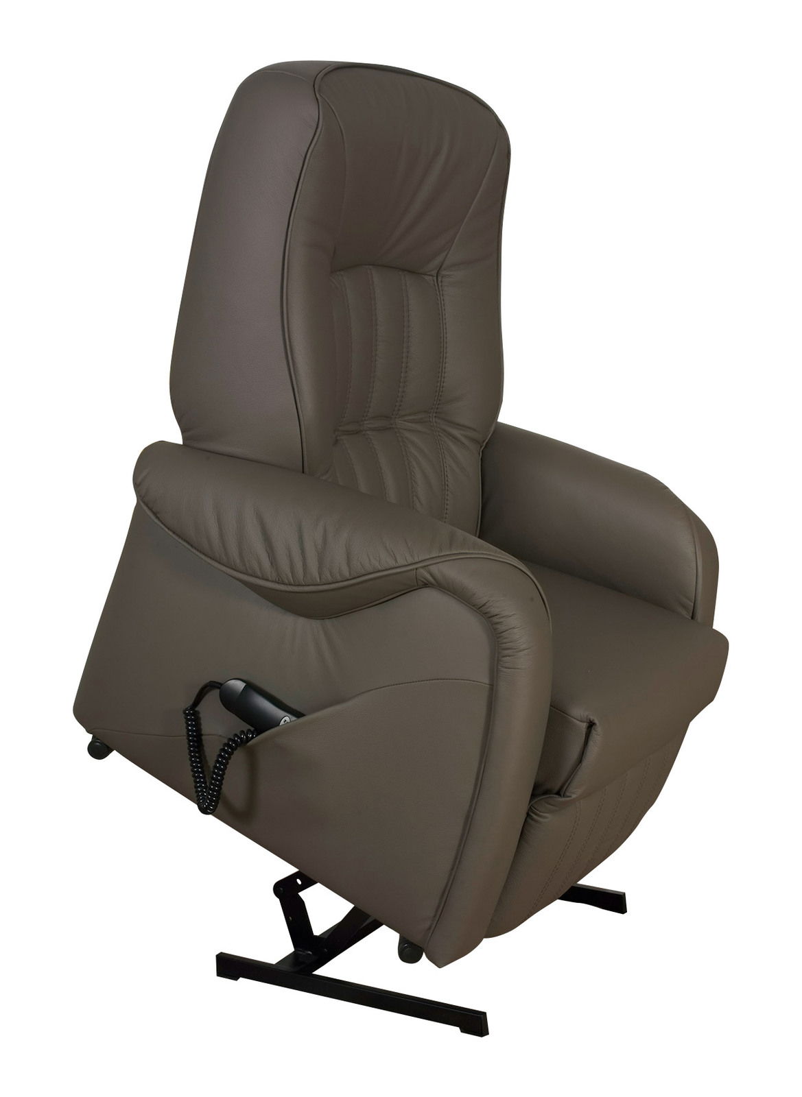 Brauner Fernsehsessel mit Hebefunktion, seitliche Perspektive