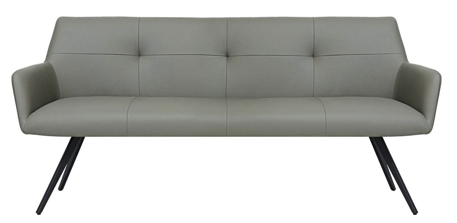 Graue moderne Bank mit schrägen schwarzen Beinen, Vorderansicht