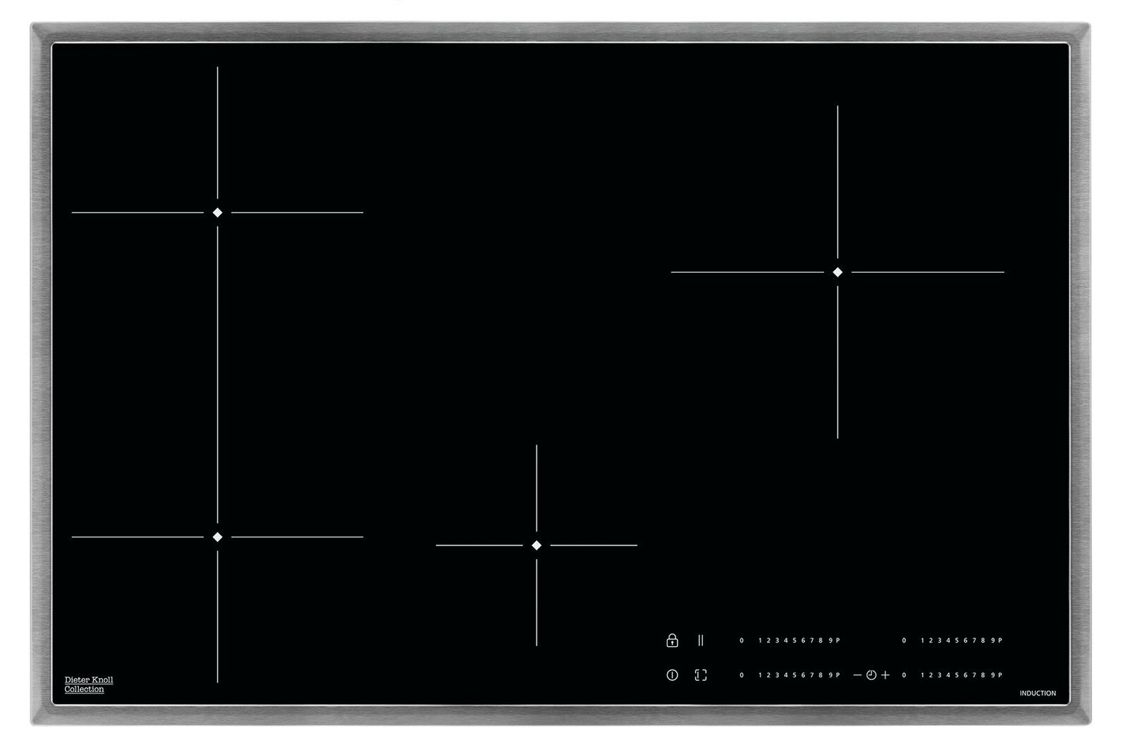 Induktionsglaskeramikkochfeld mit vier Kochzonen, Draufsicht