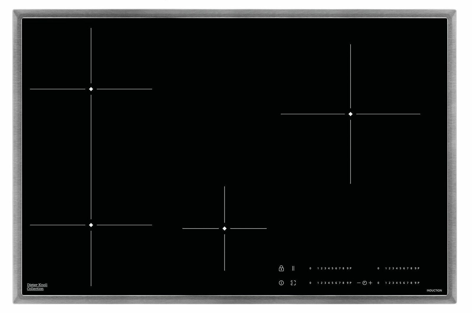 Induktionsglaskeramikkochfeld mit vier Kochzonen, Draufsicht