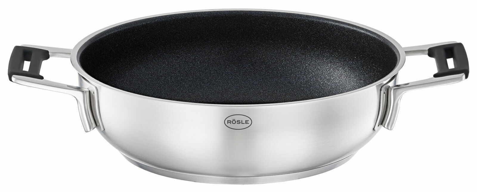 Rösle Servierpfanne 24cm Silence Pro aus Edelstahl mit Antihaftbeschichtung, seitliche Ansicht