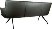 Rückansicht eines modernen 3-Sitzer-Sofas in dunkelgrauem Lederlook mit hoher Rückenlehne und schwarzen Metallbeinen, freigestellt auf weißem Hintergrund