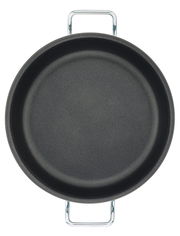 Vogelperspektive auf eine schwarze Servierpfanne XL CLASSIC mit zwei Griffen, 28 cm Durchmesser