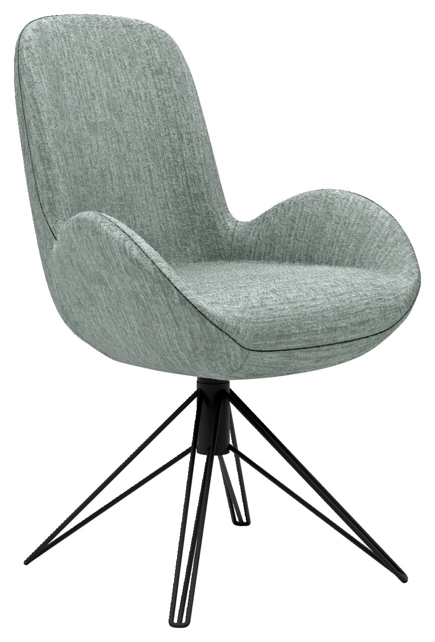 Musterring Armlehnstuhl MR HELVIN Dreh-Moover Moderner Armlehnstuhl mit grauem Stoffbezug und schwarzem Metallgestell, seitliche Perspektive