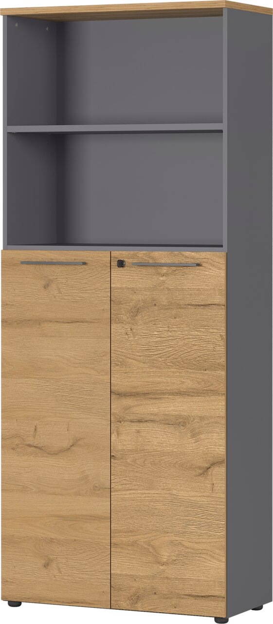 MID.YOU Aktenschrank AGENDA HOME Aktenschrank mit zwei Holztüren und einem offenen Regal, Frontansicht