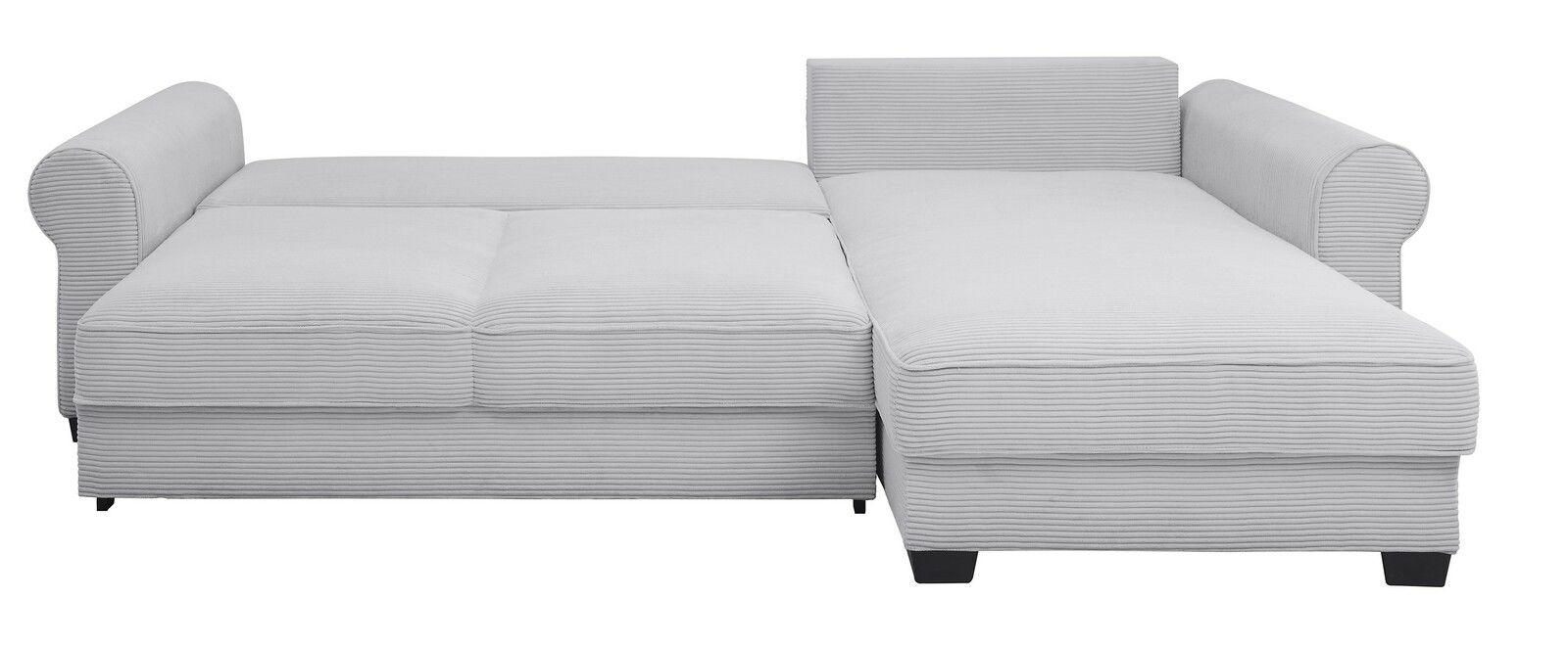 Graues Ecksofa mit geripptem Stoffbezug, Vorderansicht