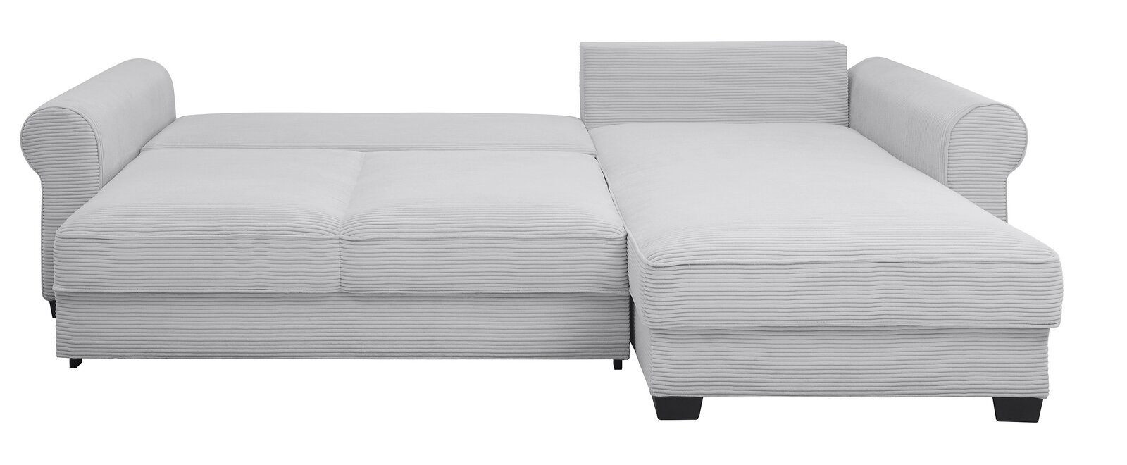 Graues Ecksofa mit geripptem Stoffbezug, Vorderansicht