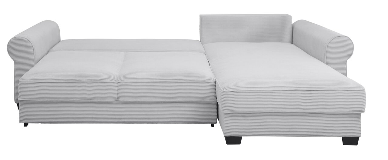 Graues Ecksofa mit geripptem Stoffbezug, Vorderansicht