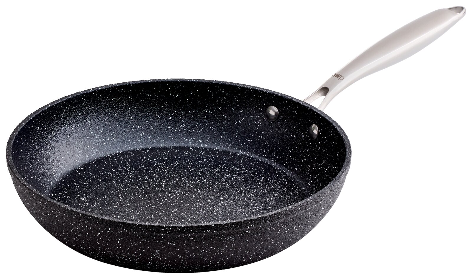 Homeware Aluminium koekenpan 28 cm Aluminium koekenpan met een diameter van 28 cm, zijaanzicht, zwarte antiaanbaklaag met witte spikkels, zilveren handvat