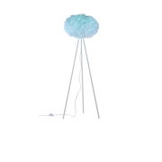 Stehleuchte LOLAsmart-NAOMI mit dreibeinigem Stativ und wolkenartigem Lampenschirm, aus der Frontalperspektive. Inklusive Fernbedienung und Farbwechsel-Optionen.