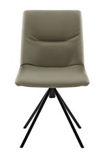 Moderner Stuhl mit olivgrünem Sitz und schwarzem Metallgestell, Frontalansicht