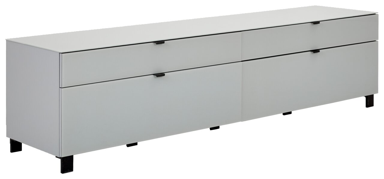 Hom´in TV-Lowboard POOLE Modernes TV-Lowboard in Weiß mit zwei Schubladen und zwei Türen, seitliche Perspektive