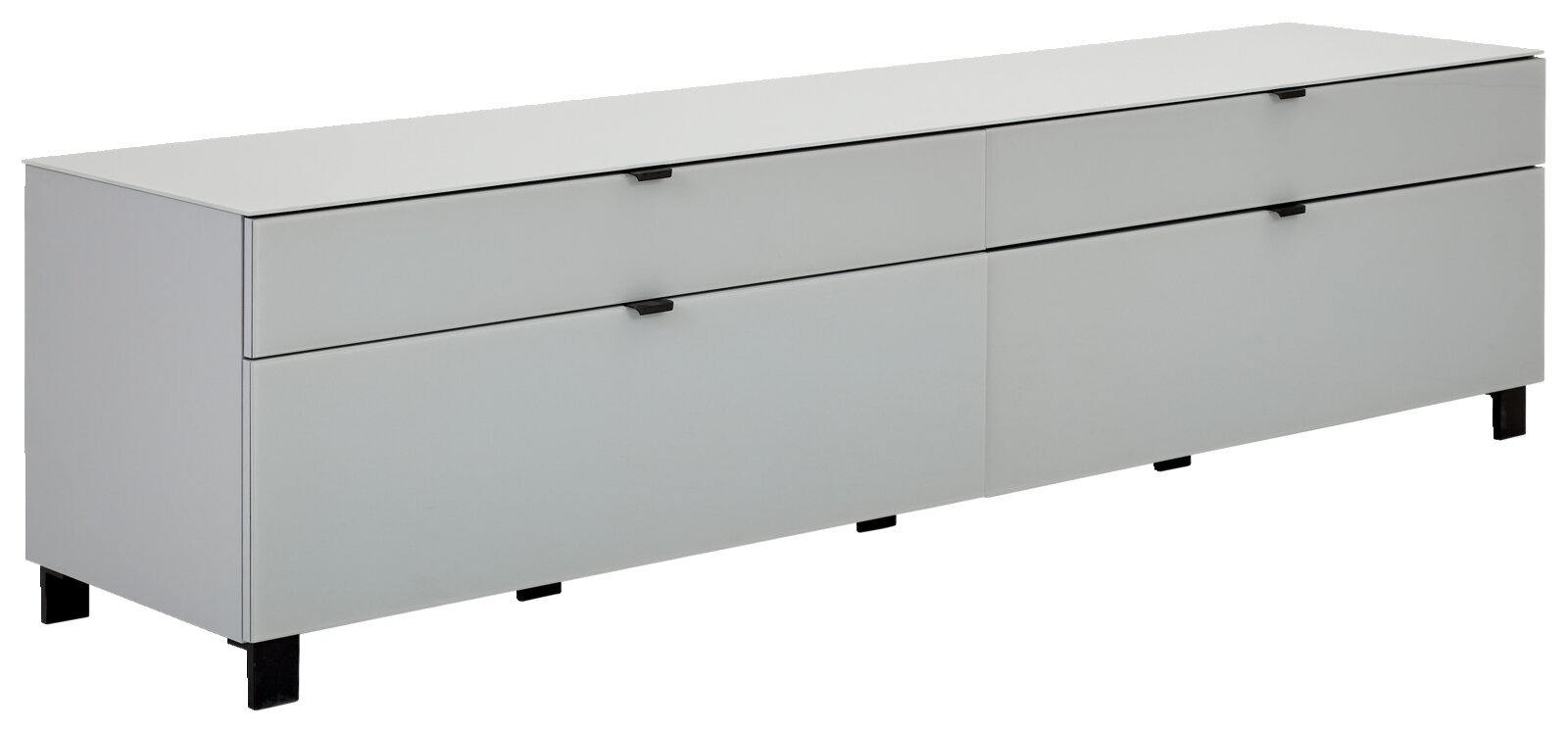Modern tv-lowboard in wit met twee lades en twee deuren, zijaanzicht
