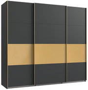 Moderner dreitüriger Schwebetürenschrank in Schwarz und Gold, Frontalansicht
