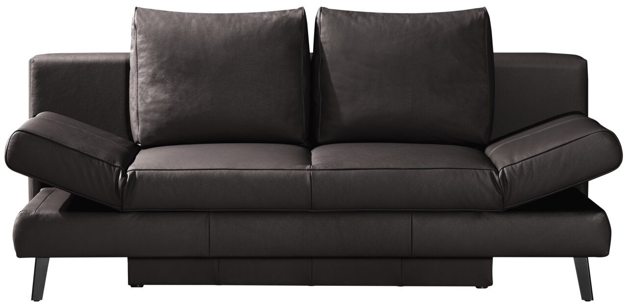 Schwarzes Querschläfer-Sofa aus Leder, Frontalansicht