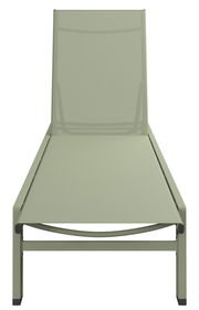 Frontansicht einer modernen, grünen Sonnenliege mit schlichtem Design.