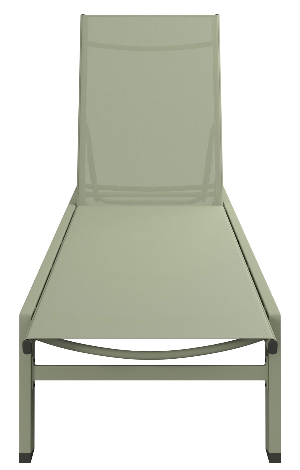 Frontansicht einer modernen, grünen Sonnenliege mit schlichtem Design.