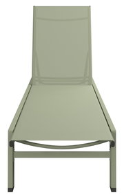 Frontansicht einer modernen, grünen Sonnenliege mit schlichtem Design.