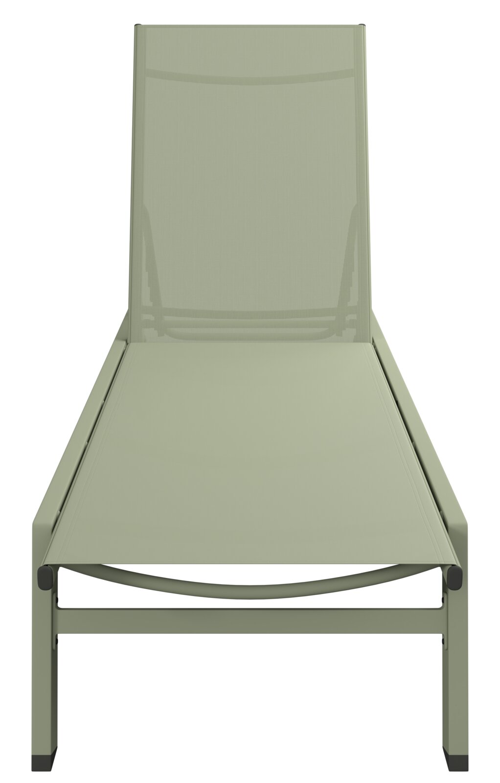 Frontansicht einer modernen, grünen Sonnenliege mit schlichtem Design.
