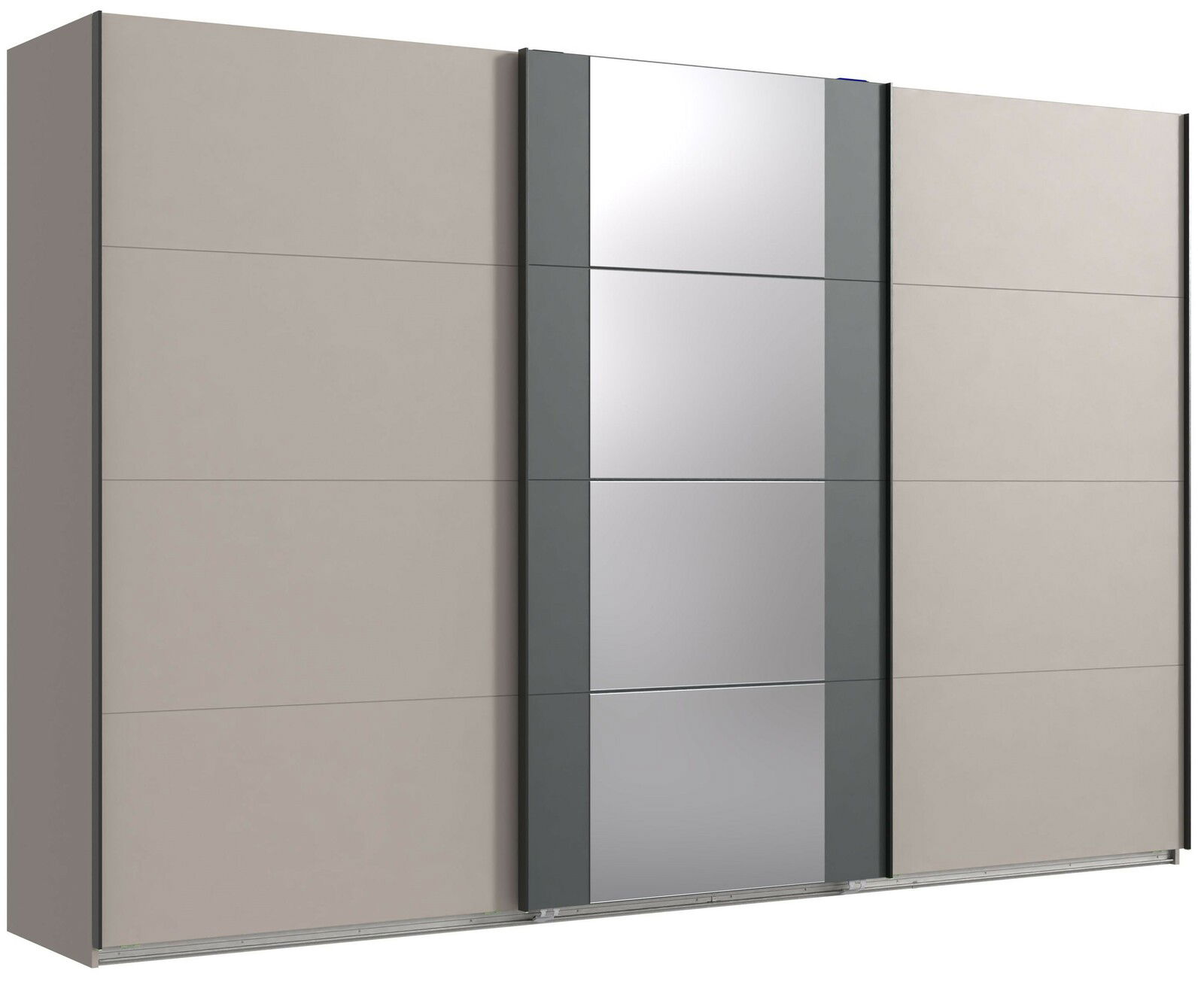 Z2 Schwebetürenschrank 3-trg. BERN Schwebetürenschrank mit drei Türen, mittlere Tür mit Spiegel, seitliche Türen in Beige, Frontalansicht