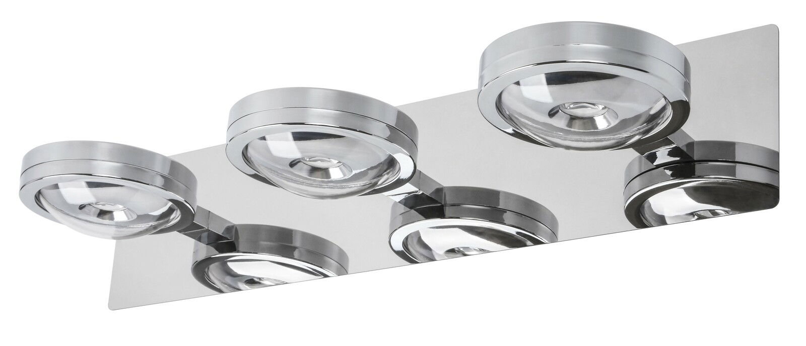 Moderne LED Wandleuchte mit vier runden Leuchten, seitliche Perspektive