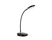Schwarze LED-Schreibtischleuchte mit flexiblem Hals, seitliche Perspektive