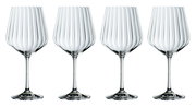 Vier elegante Gin Tonic Gläser mit geriffeltem Design, frontal abgebildet.