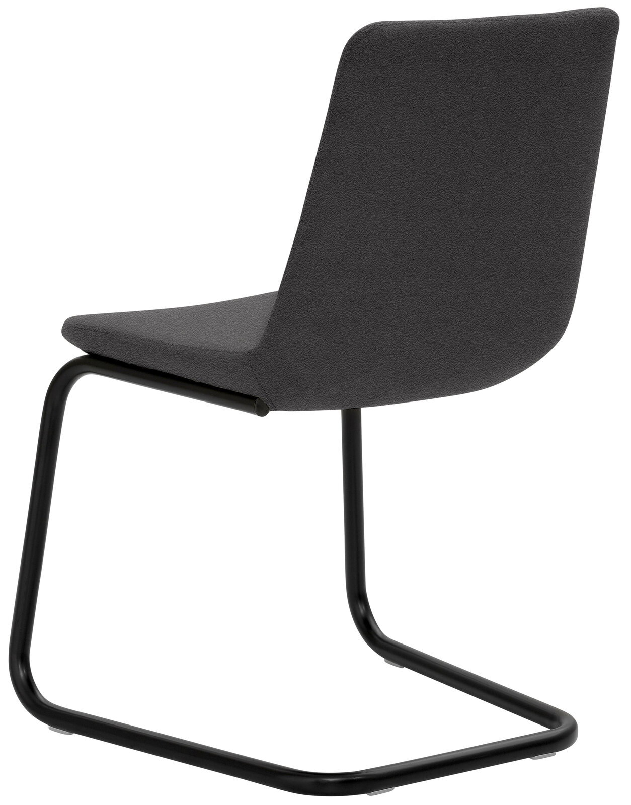 Rückansicht eines modernen Besucher-Schwingstuhls mit schwarzem Gestell und grauer Polsterung.