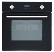 Schwarzer Einbaubackofen mit Edelstahlgriff, Frontansicht