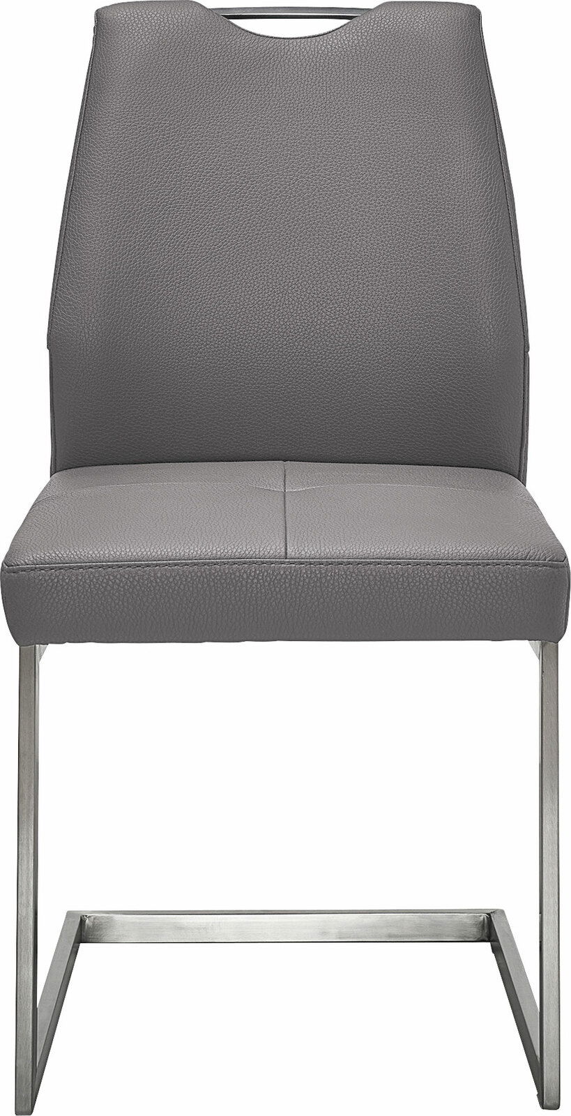 Grauer Schwingstuhl mit Metallgestell, Vorderansicht