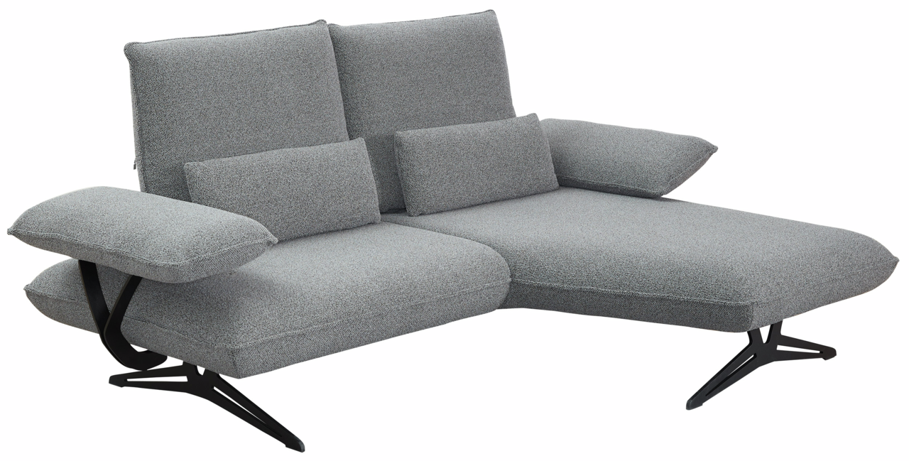 Koinor Longchairkombination CAIN Graue Longchairkombination mit modernen schwarzen Metallfüßen, seitliche Perspektive