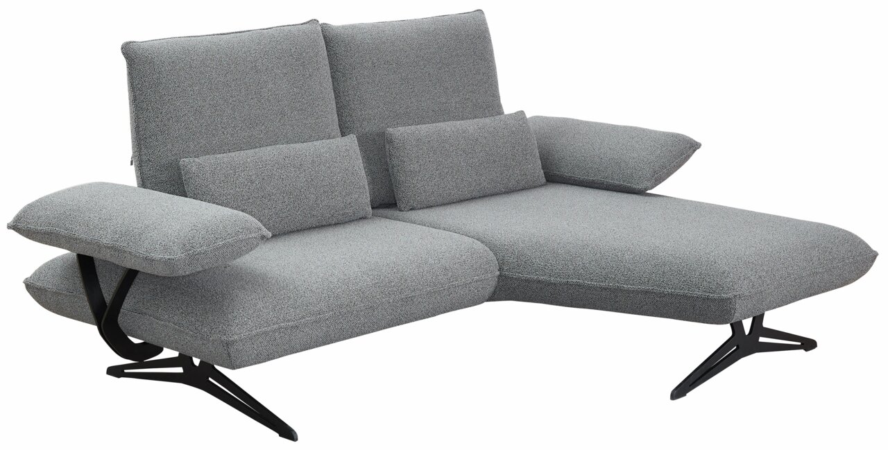 Koinor Longchairkombination CAIN Graue Longchairkombination mit modernen schwarzen Metallfüßen, seitliche Perspektive