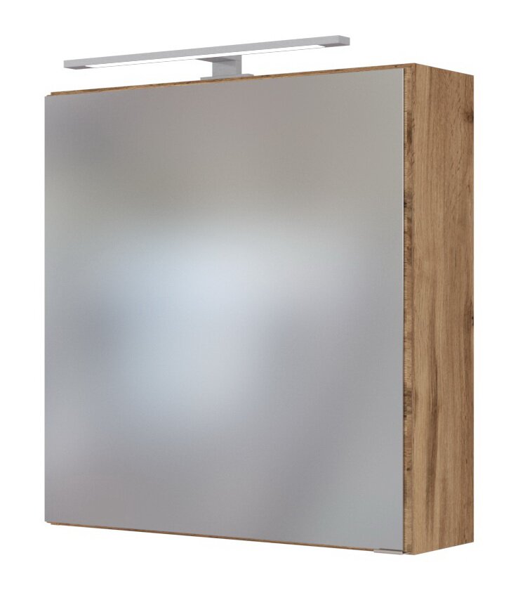 XORA Spiegelschrank DAVOS Moderner Spiegelschrank mit Holzrahmen und integrierter Beleuchtung, seitliche Perspektive