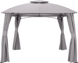 Grauer Pavillon mit Vorhängen, Vorderansicht