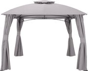 Grauer Pavillon mit Vorhängen, Vorderansicht