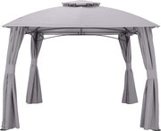 Grauer Pavillon mit Vorhängen, Vorderansicht