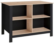 Kücheninsel mit schwarzem Rahmen und naturholzfarbenen Regalböden, Vorderansicht