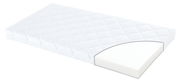 Weiße Matratze 70x140 cm mit abgerundeter Ecke, seitliche Perspektive