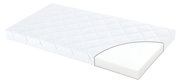 Weiße Matratze 70x140 cm mit abgerundeter Ecke, seitliche Perspektive