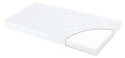 Weiße Matratze 70x140 cm mit abgerundeter Ecke, seitliche Perspektive