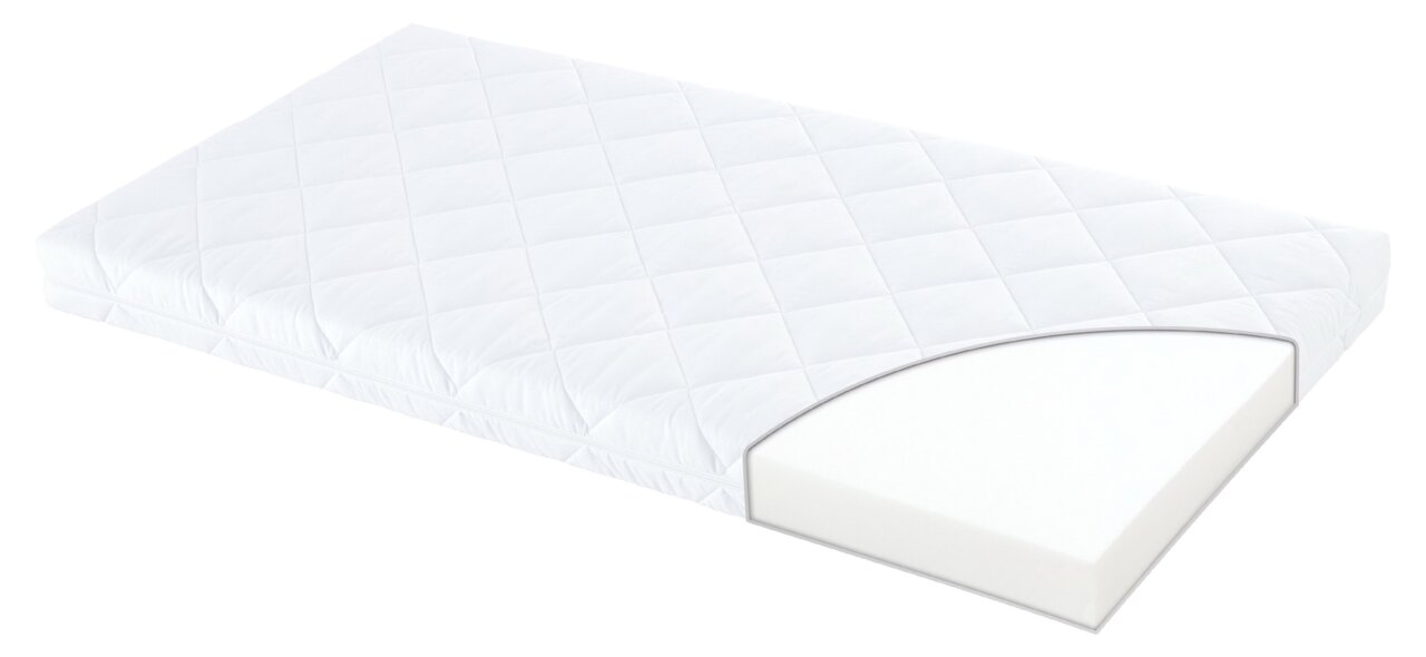 Träumeland Matras 70 x 140 BUZZI Wit matras van 70 x 140 cm met afgeronde hoeken, zijaanzicht