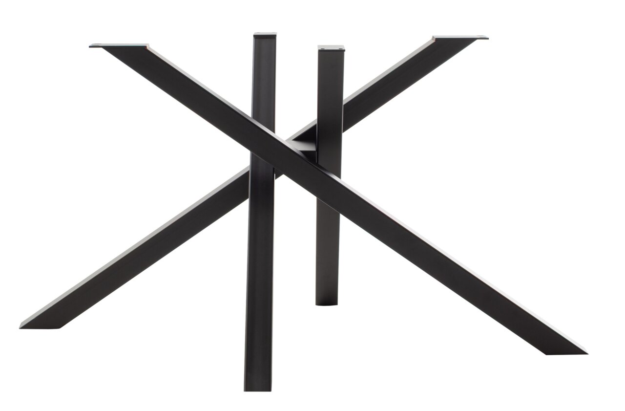 Schwarzes Tischgestell aus Metall in X-Form, seitliche Perspektive