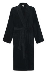 Schwarzer Bademantel mit Schalkragen und Bindegürtel, Vorderansicht