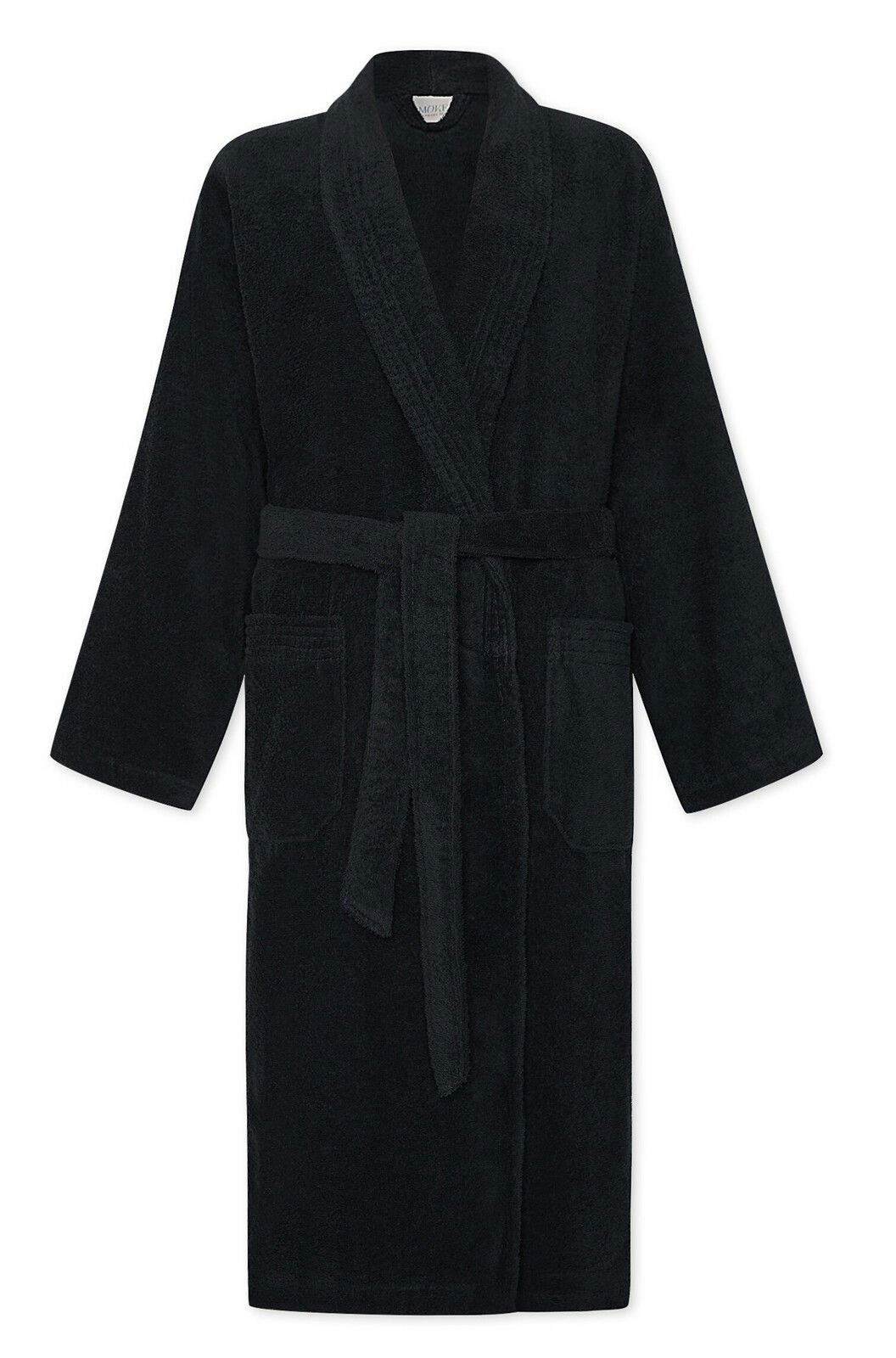 MÖVE Bademantel Schalkragen XS HOMEWEAR BASIC Schwarzer Bademantel mit Schalkragen und Bindegürtel, Vorderansicht