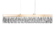 Elegante LED-Pendelleuchte mit Kristallanhängern, seitliche Perspektive