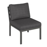 Loungemittelteil in dunklem Stoff mit Metallrahmen, seitliche Perspektive