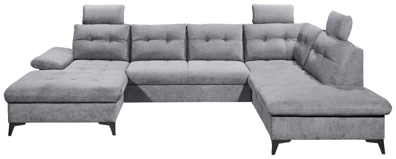 Graues Ecksofa mit Kopfstützen und Ottomane, Vorderansicht