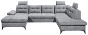 Graues Ecksofa mit Kopfstützen und Ottomane, Vorderansicht