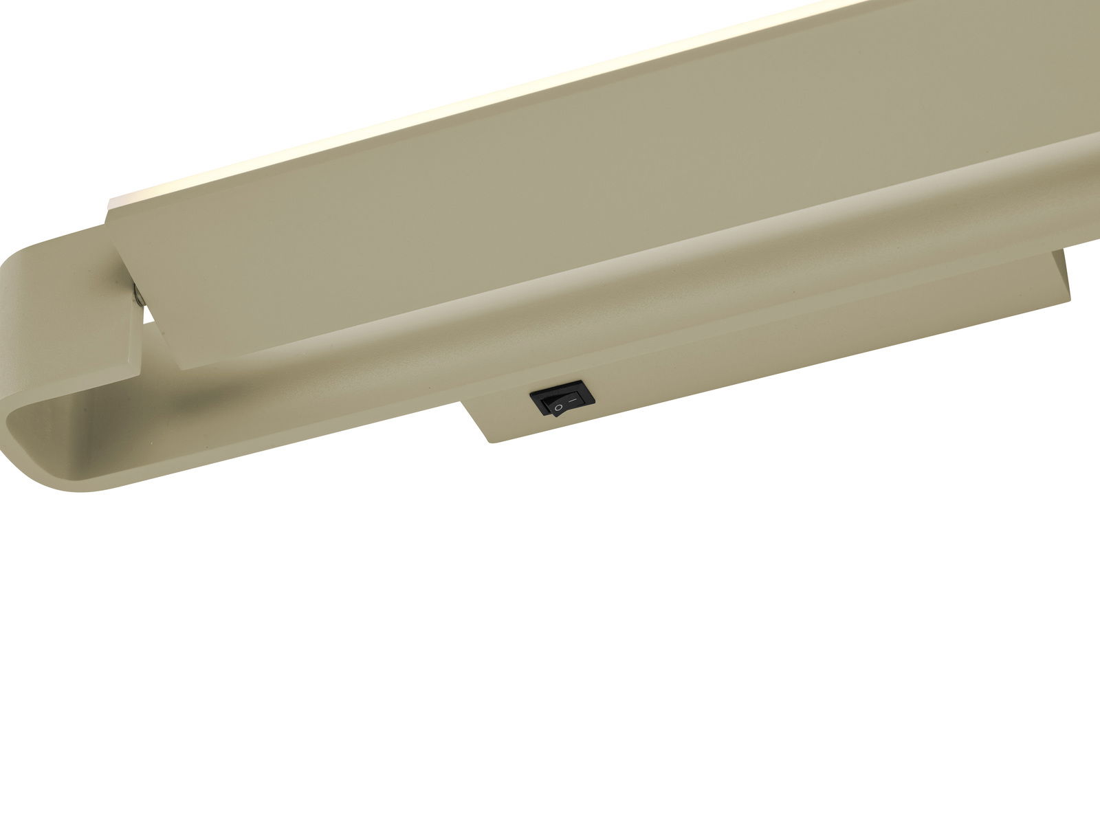 Nahaufnahme der LED-Wandleuchte BOX in beige mit Schalter, seitliche Perspektive