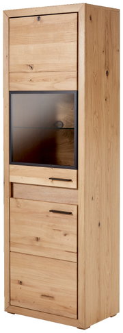 Vitrine aus Holz mit Beleuchtung, seitliche Perspektive